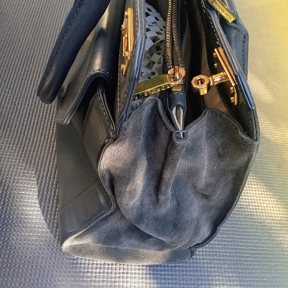 Tory Burch Dark Gray Genuine Leather Top Handle Frame Hinge Top Satchel Bag - Picture 8 of 13